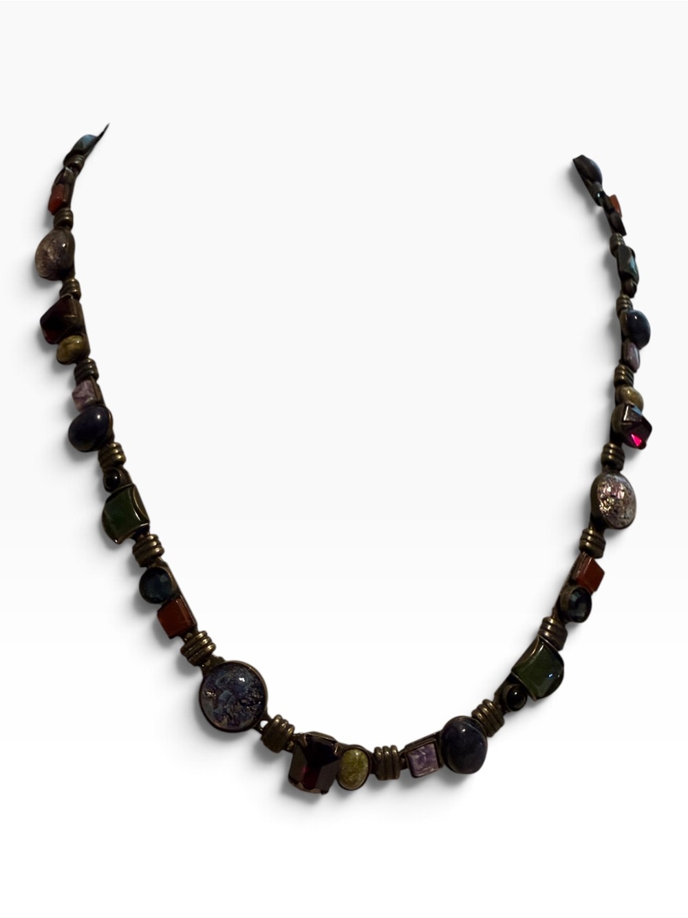 Sorrelli vintage multicolor crystal stone necklace antique brass jewel tone